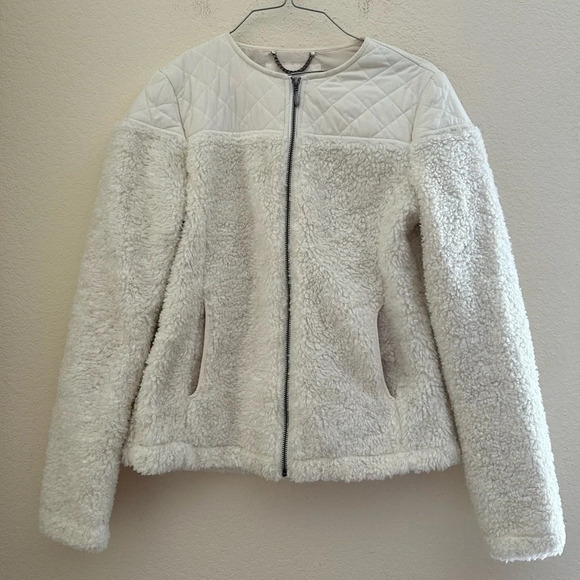 PrAna Good Lux Sherpa Quilted Ivory Zip Up Jacket Off White Minimal Lined Size S - Picture 2 of 10